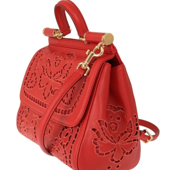 Dolce & Gabbana Handbags - Dolce&Gabbana Red Sicily Floral Cutout Leather Bag